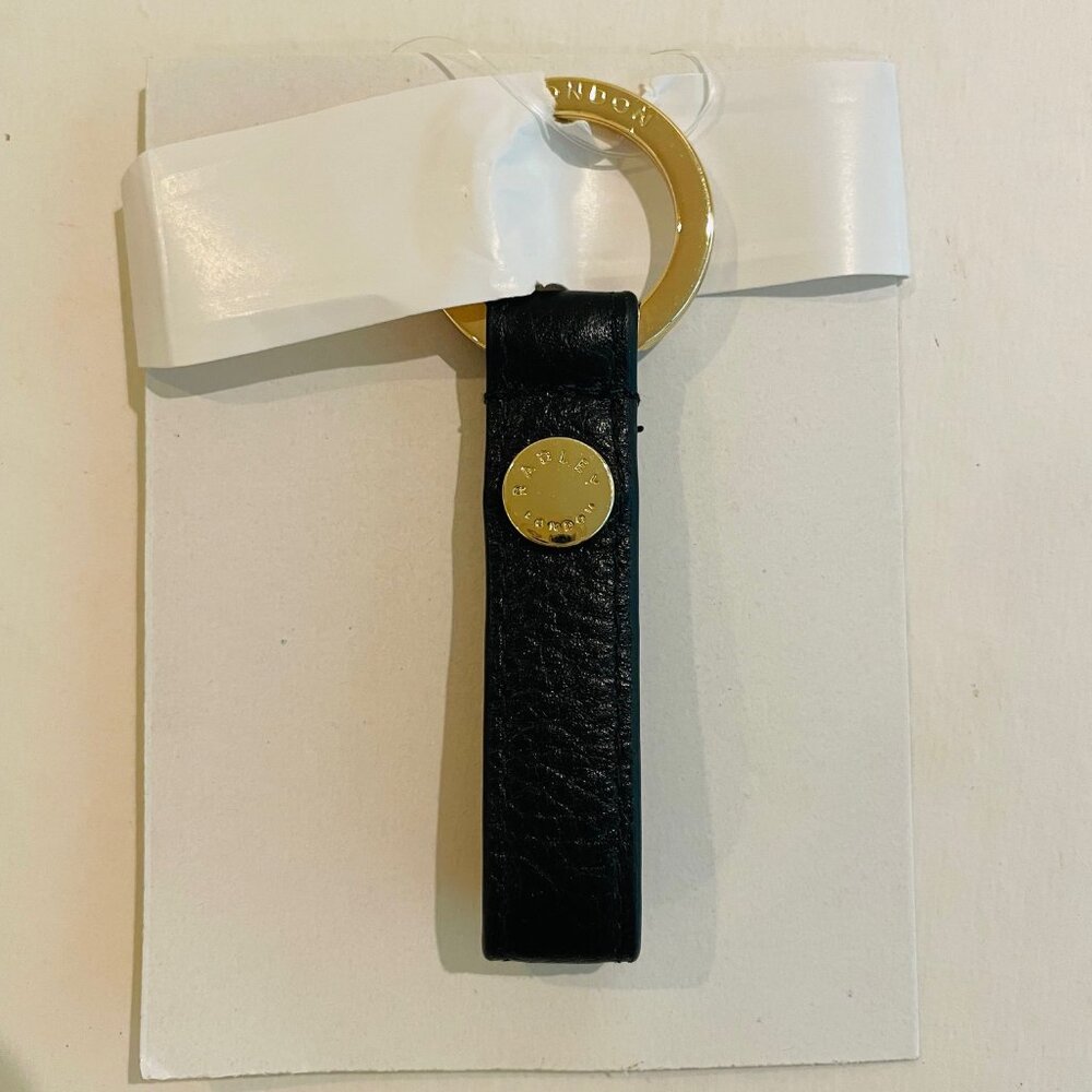 RADLEY LONDON black Leather Lulworth Road Bag Charm,key chain,gold
